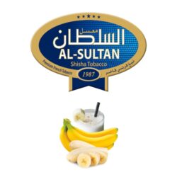 Tabák do vodní dýmky Al-Sultan Banana&milk (6), 50g/F - Tabák do vodní dýmky Al-Sultan Banana & Milk s příchutí banánu. Tabáky Al-Sultan vyráběné v Jordánsku jsou známé svojí šťavnatostí, skvělou vůní, chutí a bohatým dýmem. Tabák do vodní dýmky je dodávaný v papírové krabičce po 50g.
