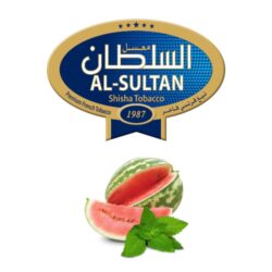 Tabák do vodní dýmky Al-Sultan Watermelon+Mint (84), 50g/F - Tabák do vodní dýmky Al-Sultan Watermelon+Mint s příchutí melounu a máty. Tabáky Al-Sultan vyráběné v Jordánsku jsou známé svojí šťavnatostí, skvělou vůní, chutí a bohatým dýmem. Tabák do vodní dýmky je dodávaný v papírové krabičce po 50g.