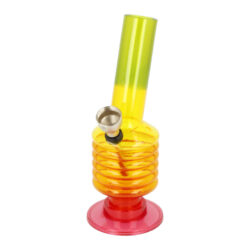 Bong Mini akryl (plast) 15cm, zalomený - Akrylový bong Mini. Plastový bong je v zeleno žlutém provedení. Transparentní mini bong vyrobený z tvrzeného plastu tloušťky 2 mm je vybavený dvoudílným kovovým chillumem se sítkem. 

Výška: 15 cm
Vnitřní průměr bongu: 1,9 cm
Vnější průměr bongu: 2,3 cm
Průměr hrdla: 2,3 cm
Socket chillumu: 6 mm
Sítko do bongu: 17mm
Materiál: akryl (tvrzený plast)
